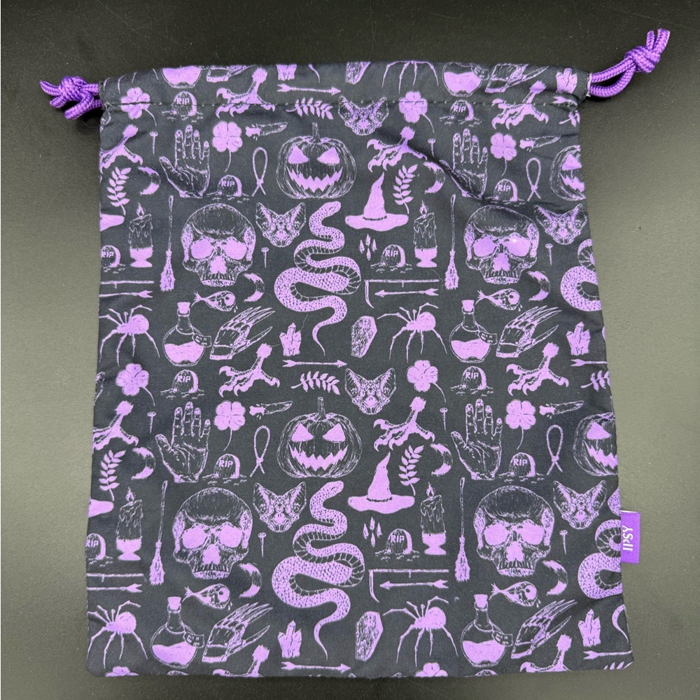 Ipsy October 2022 Glam Bag Plus Purple Black Drawstring Pouch Halloween Theme